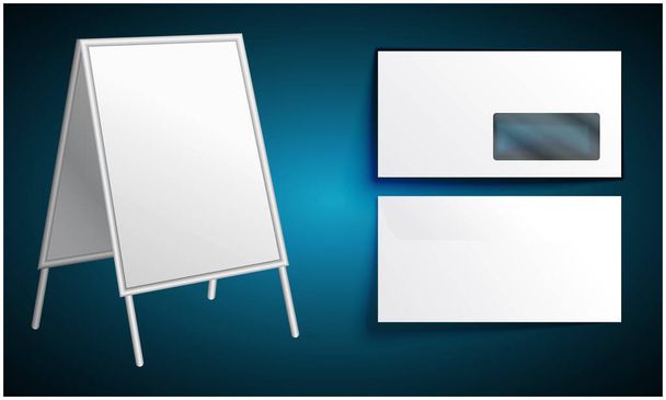 mock up illustration of white board and envelope on abstract background - Vektor, kép