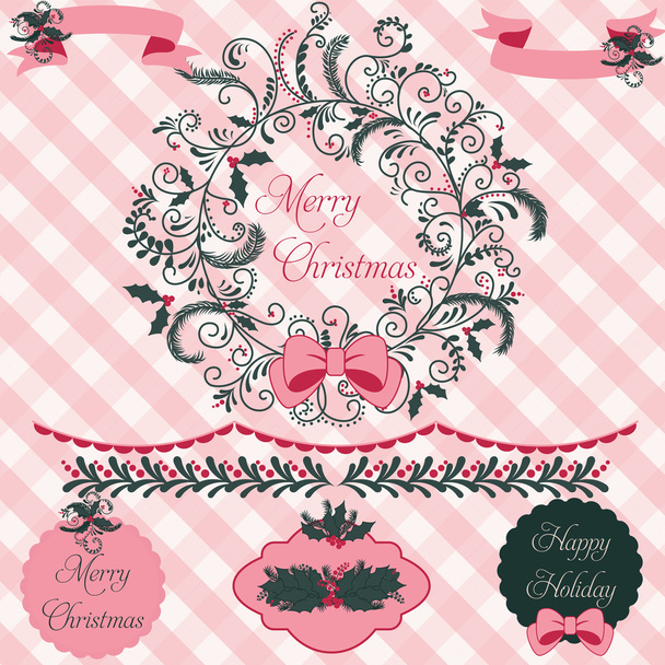 Christmas Wreath Clipart and Paper Set - Vector, Image