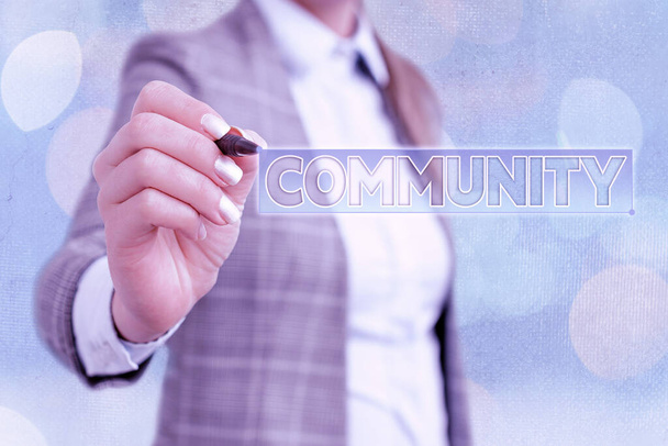 Tekst pisma Wspólnoty. Koncepcja biznesowa dla określonej populacji o wspólnych cechach wspólnych. - Zdjęcie, obraz