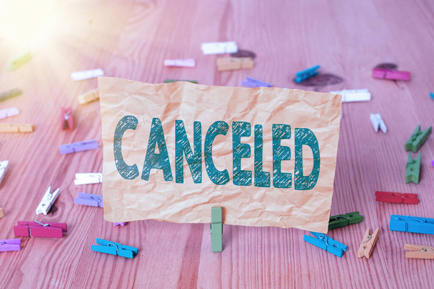Conceptual hand writing showing Canceled. Business photo showcasing to decide not to conduct or perform something planned or expected. - Photo, Image