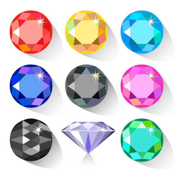 Gemstone cut color shape set isolated on white background  - Vector, Image