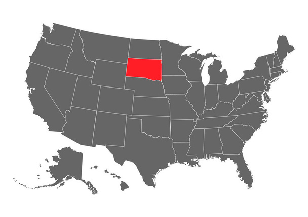 Векторная карта Южной Дакоты. Высокая детализация иллюстрации. United States of America country
 . - Вектор,изображение