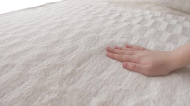 Woman touching soft warm plaid - Felvétel, videó