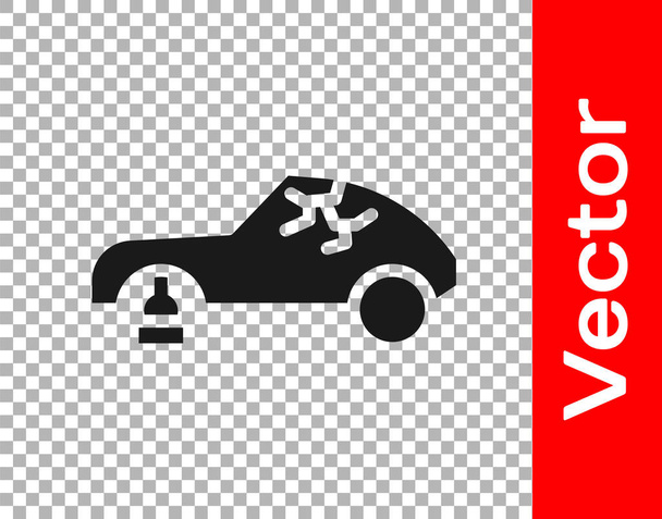 Czarna Połamana ikona samochodu na przezroczystym tle. Zmiażdżenie samochodu. Ilustracja wektora - Wektor, obraz