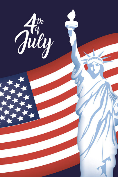 usa independence day with flag and liberty statue - Vector, Image
