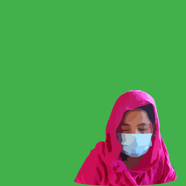 muszlim nők visel arc maszk zöld háttér - Fotó, kép