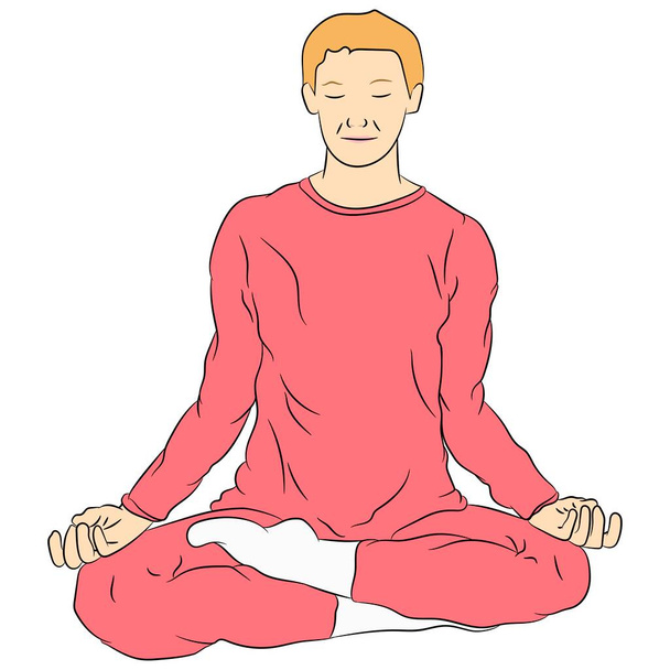 Vector illustration flat design. Man in lotus position, meditation. - Vector, Image