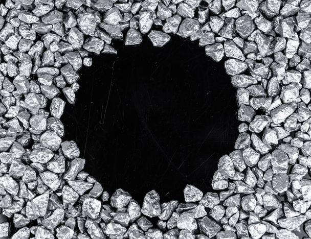 Heap of silver nuggets isolated on black background (close up) - Foto, Imagem