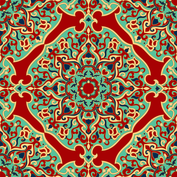 Patrón indio floral con mandala. Vector hermoso fondo. Plantilla colorida para textil, alfombra, chal
. - Vector, imagen