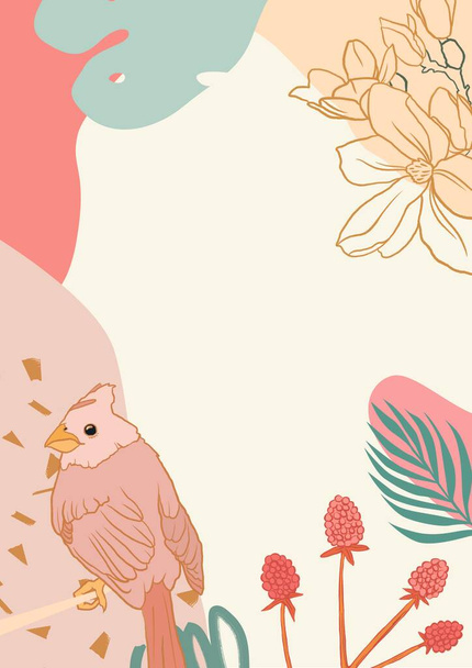 colorful background illustration with bird and plants - Foto, Imagen