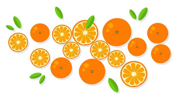 Orange background. Orange tangerine grapefruit lemon lime on a white background. Vector illustration of summer fruits and citrus. Citrus icons and silhouettes. Cute painted oranges. Tropical fruits - Vektör, Görsel
