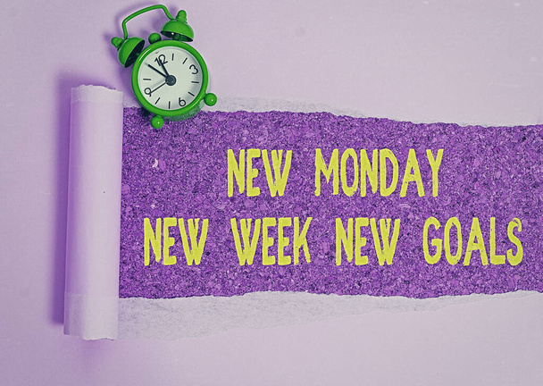 Writing note showing New Monday New Week New Goals. Business photo showcasing showcasing next week resolutions To do list. - Photo, Image