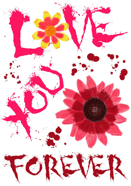 T-shirt colorata grafica e tipografia con citazione "Love you forever" e acquerello "Black Eyed Susan" e fiore "Mexican Zinnia" per la stampa nelle dimensioni A4 - Vettore e illustrazione
 - Vettoriali, immagini