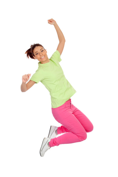 gelukkige winnaar meisje springen - Foto, afbeelding