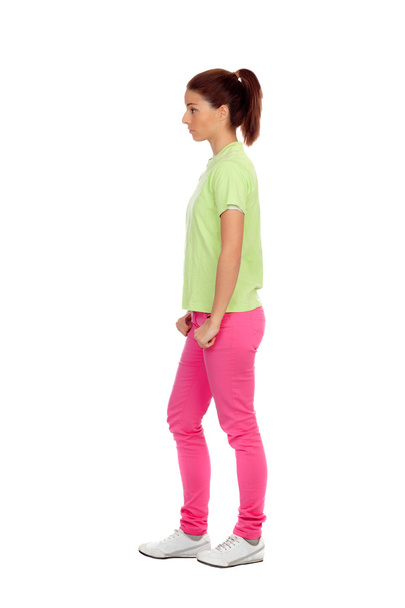 Profile of casual girl with pink jeans - Photo, Image