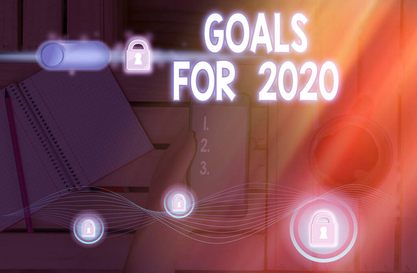 Kézírás szövegírás Célok 2020-ra. Fogalom jelentése tárgy az egyének ambíció vagy erőfeszítés célja vagy a kívánt eredményt. - Fotó, kép