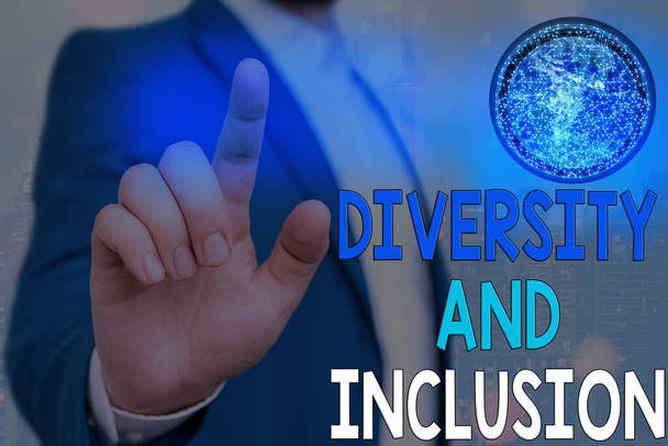 Writing note showing Diversity And Inclusion. Business photo showcasing range difference includes race ethnicity gender Elements of this image furnished by NASA. - Photo, Image