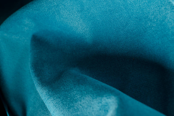 Blue soft velour fabric textile sample. Fabric texture background. - 写真・画像