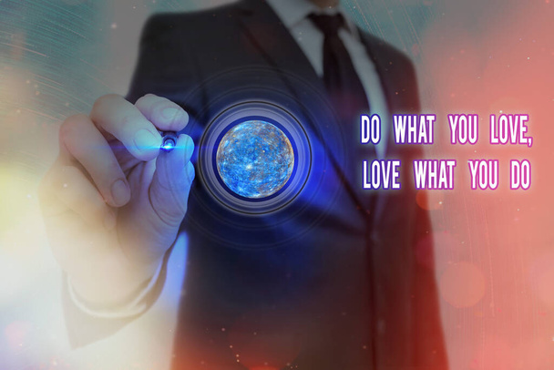 Word writing text Do What You Love Love What You Do. Business concept for Pursue your dreams or passions in life Elements of this image furnished by NASA. - Photo, Image