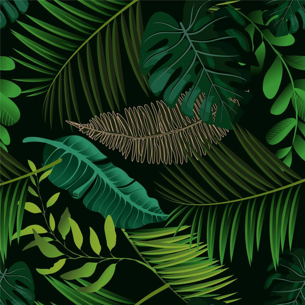 Vector tropical botanical plants with coconut and banana leaves - vector graphic - Vector, Image