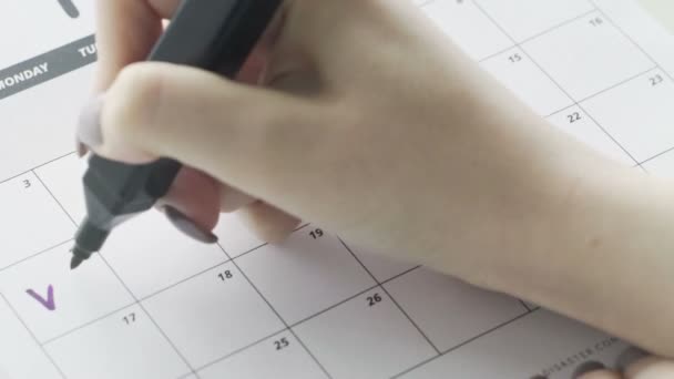 Womans mão escrevendo com Violet caneta feltro em férias palavra calendário
 - Filmagem, Vídeo