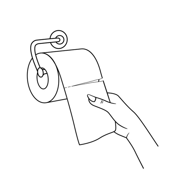 main de femme, tirer vers le haut avec un rouleau de tissu papier blanc, dessin noir et blanc, illustration vectorielle
 - Vecteur, image