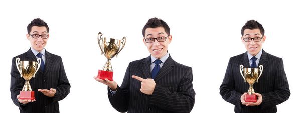 Funny guy receiving award on white - Photo, Image