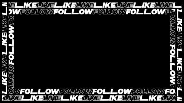 Seamlessly looping social media typography frames of multiple animated words "LIKE" and "FOLLOW" on black backdrop. This animated overlay can be used in Screen Blending Mode to remove black background. - Footage, Video