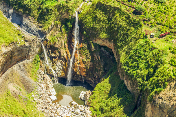 Sangay Waterfall In Tungurahua Area Aerial Shot From High Altitud - Foto, imagen