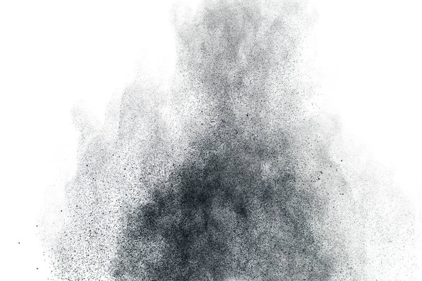 Fekete por fröccsenés háttér. Porszemcsék textúra. - Fotó, kép