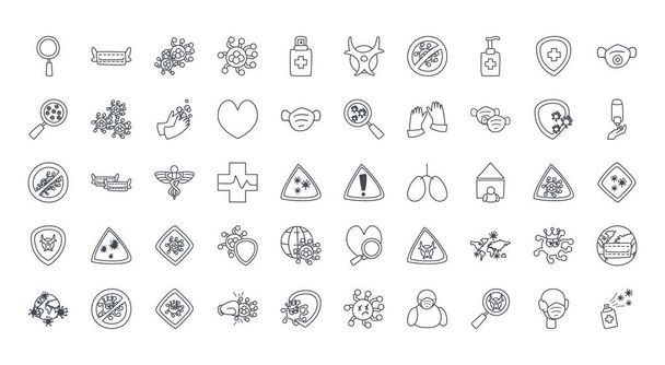 Opieka medyczna i covid 19 styl linii wirusa ikona zestaw wektor projektu - Wektor, obraz