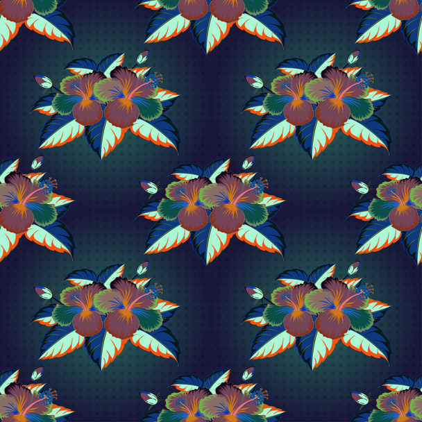 Světlý havajský design s vektorovými tropickými rostlinami a šedými, modrými a zelenými květy ibišku. Vektorová ilustrace. - Vektor, obrázek