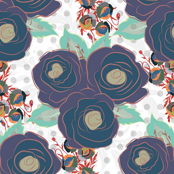 Seamless watercolor pattern of abstract vector brown, pink and red rose flowers. - ベクター画像