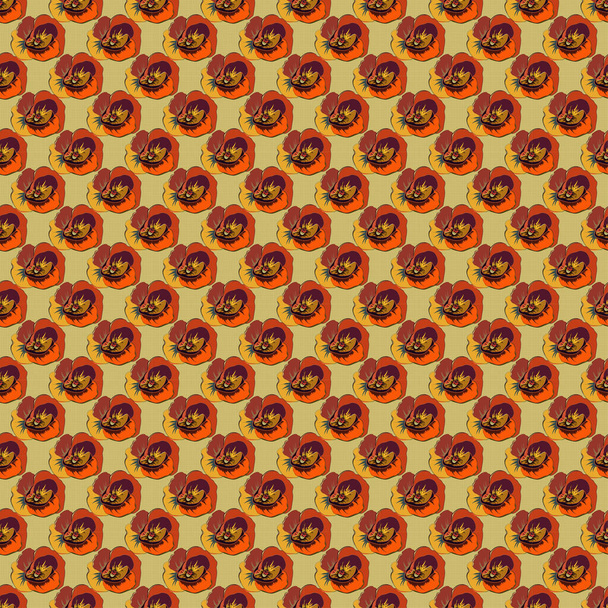 Beautiful pattern for decoration and design. Watercolor seamless pattern with poppy flowers in yellow, orange and brown colors. Exquisite pattern of poppy flowers. Vintage style trendy print. - Vecteur, image