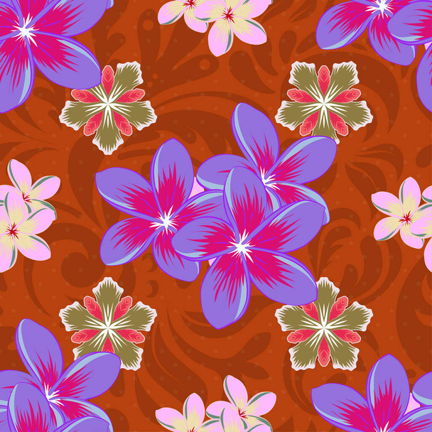 紫とピンクの色で様式化された花とシームレスな花のパターン. - ベクター画像