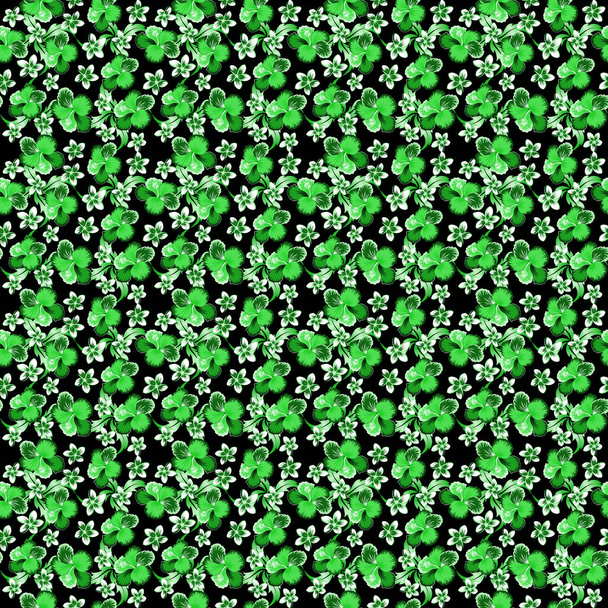Διάνυσμα λουλούδι ιβίσκος αδιάλειπτη μοτίβο σε πράσινα χρώματα σε μαύρο φόντο. - Διάνυσμα, εικόνα