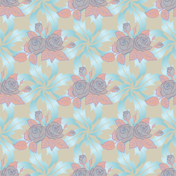 Seamless background pattern. Hand drawn elements. Vector illustration. Roses in black, blue and gray colors. - Διάνυσμα, εικόνα