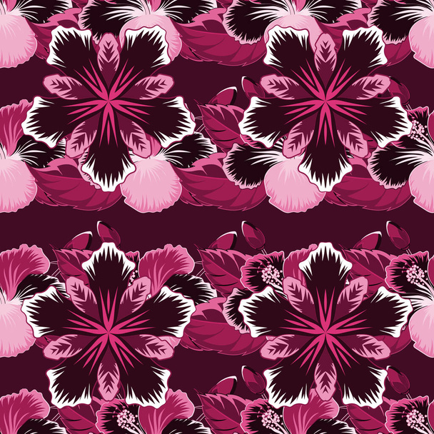 Cute vector floral background. Flowers seamless pattern in pink, red and purple colors. - Wektor, obraz