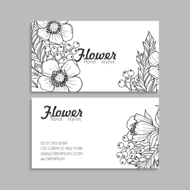 Flower business cards white and black - Vecteur, image