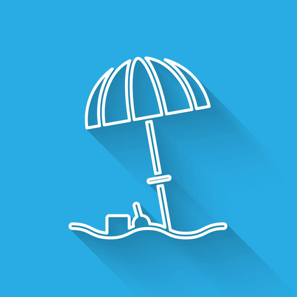 Bílá čára Sluneční ochranný deštník pro ikonu pláže izolované s dlouhým stínem. Velký slunečník pro venkovní prostor. Plážový deštník. Vektorová ilustrace - Vektor, obrázek