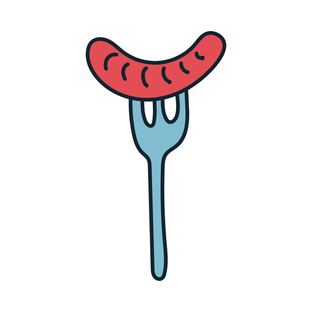 sausage in fork line and fill style - Vector, Image