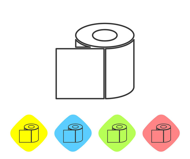 Γκρι γραμμή χαρτί υγείας ρολό εικονίδιο απομονώνονται σε λευκό φόντο. Ορισμός εικονιδίων σε χρωματιστά κουμπιά ρόμβου. Εικονογράφηση διανύσματος - Διάνυσμα, εικόνα