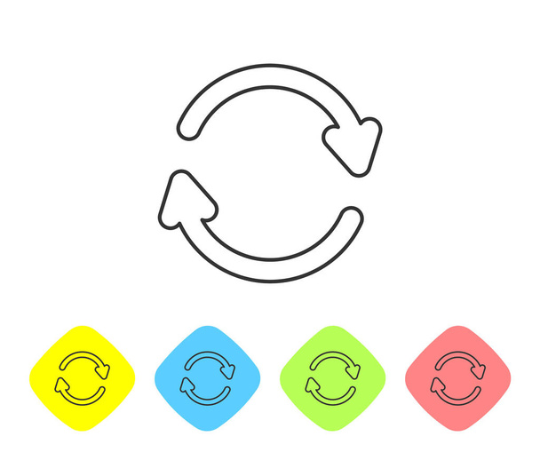 Grey line Refresh icon isolated on white background. Reload symbol. Rotation arrows in a circle sign. Set icons in color rhombus buttons. Vector Illustration - ベクター画像