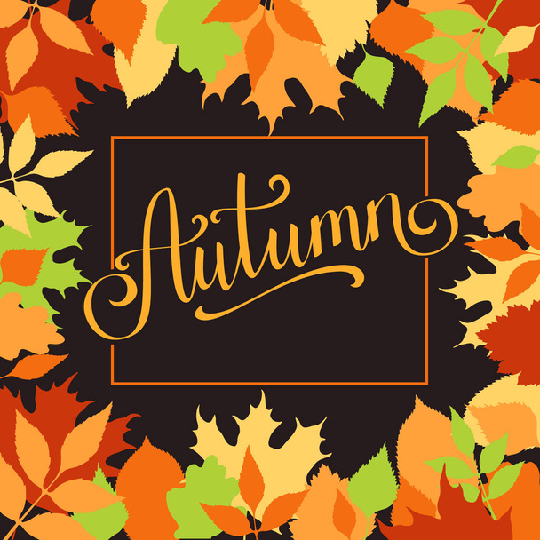Autumn background with colorful yellow, green and red leaves, vector season template for sale  banner, card, invitation. - ベクター画像