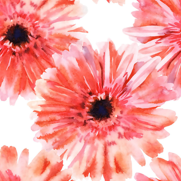 Watercolor hand painted pink  gerbera seamless pattern. - Zdjęcie, obraz
