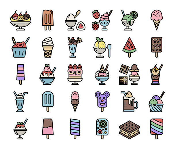 fagylalt menü színes vázlat vektor ikonok édes és desszert élelmiszer - Vektor, kép