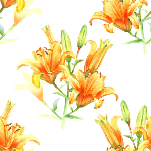 Orange lily, hand paint watercolor seamless pattern. - Foto, imagen
