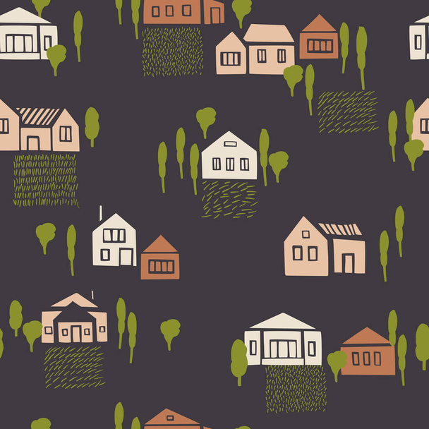 Hand drawn houses. Vector  seamless pattern. - Vector, Image