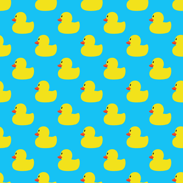 Yellow duck seamless vector patternon blue background - Vector, Image