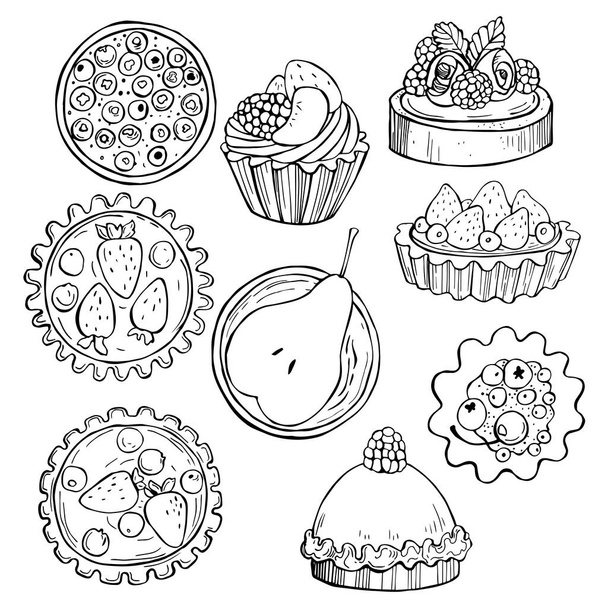 Bakery products. Cakes. Vector sketch  illustration. - Вектор,изображение